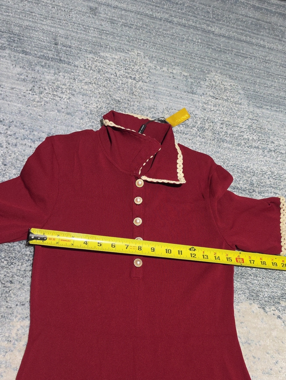 ALEXA ADMOR Women's Burgundy Knit Polo Dress with Contrast Trim Size L. - Picture 7 of 12